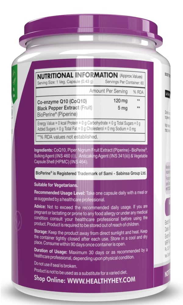 HealthyHey Nutrition High Absorption CoQ10 with BioPerine 125 mg nutritional information